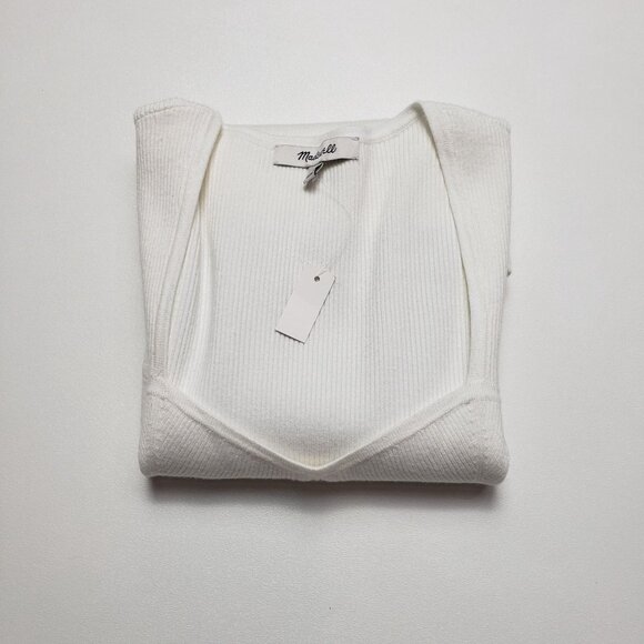 Madewell Wide Rib Sweater Top Women's Small Antique Cream Ivory Sweetheart Neck - Picture 15 of 16